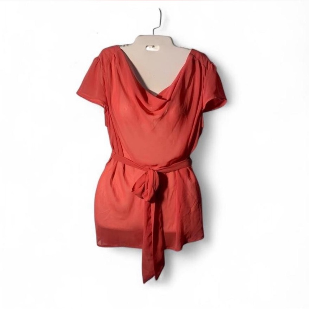 Women’s coral pink sheer top size XL with a tie up